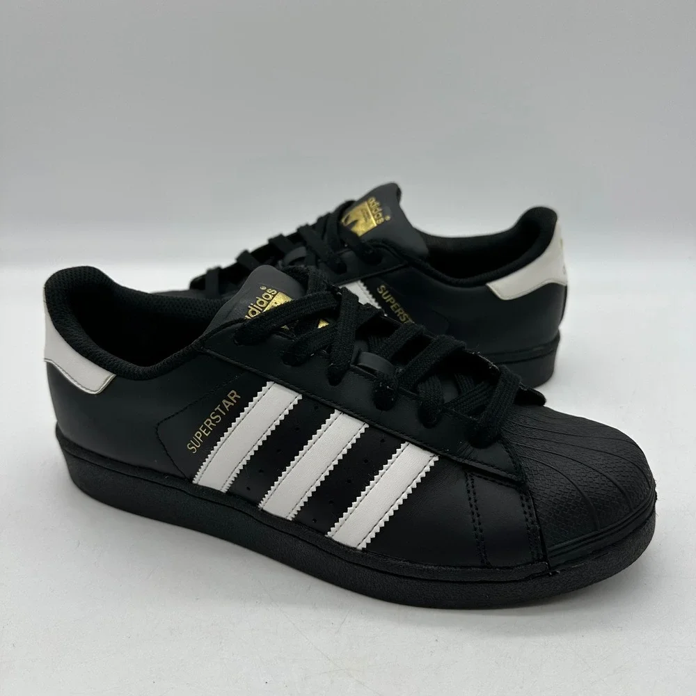 Adidas B23642 Mens Size 7 BLK/White/Gold Superstar J Core Black Shell Toe Shoes